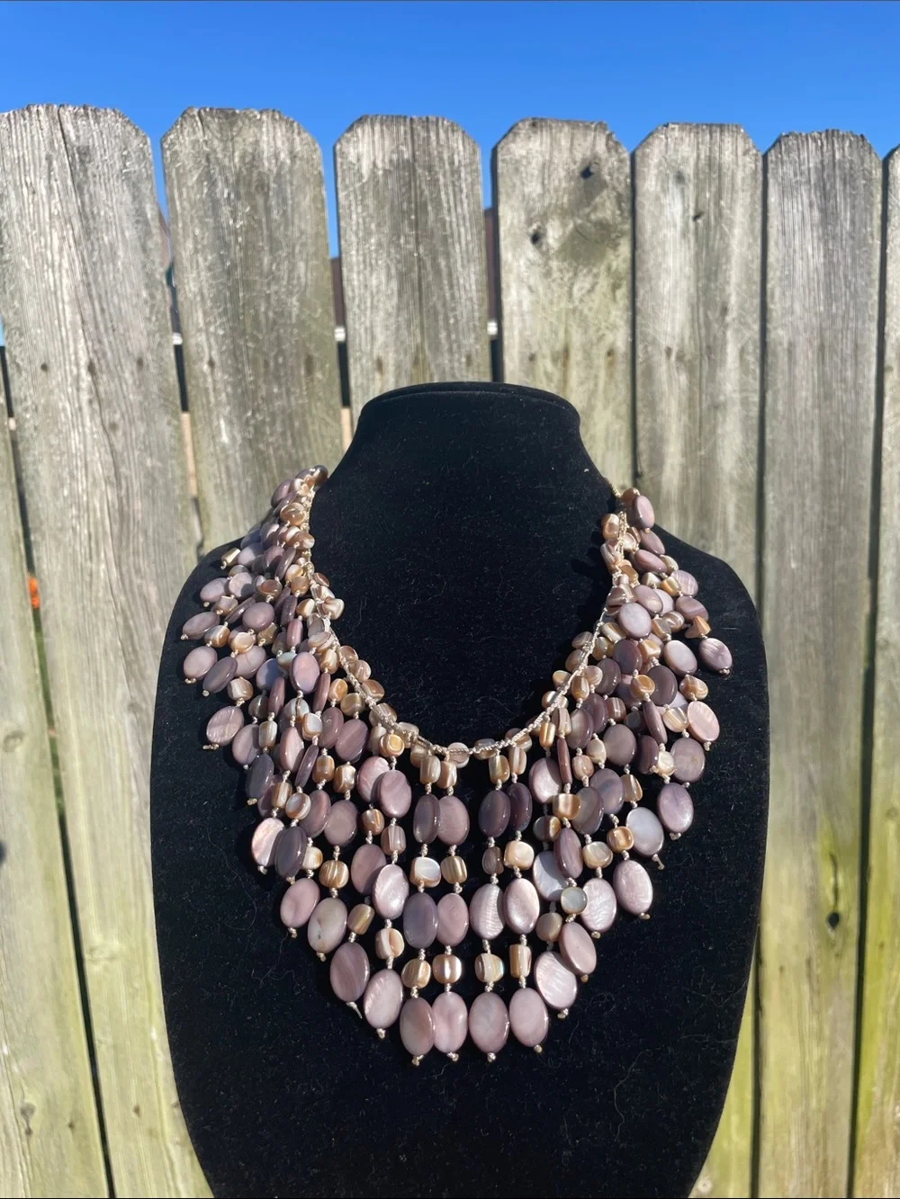 Mother of Pearl Bib Necklace purple and natural color